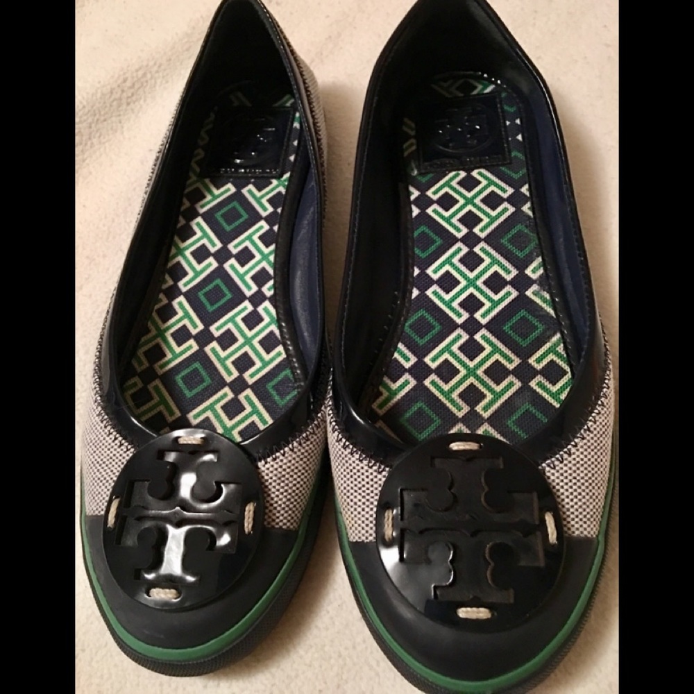 Tory Burch Channing Canvas/Leather Flats. Size 7.